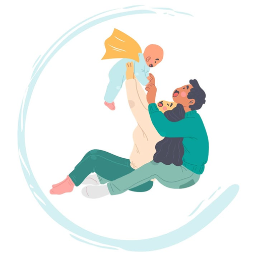 Logo Les P'tits Powers : un parent qui soulève son bébé en cape
